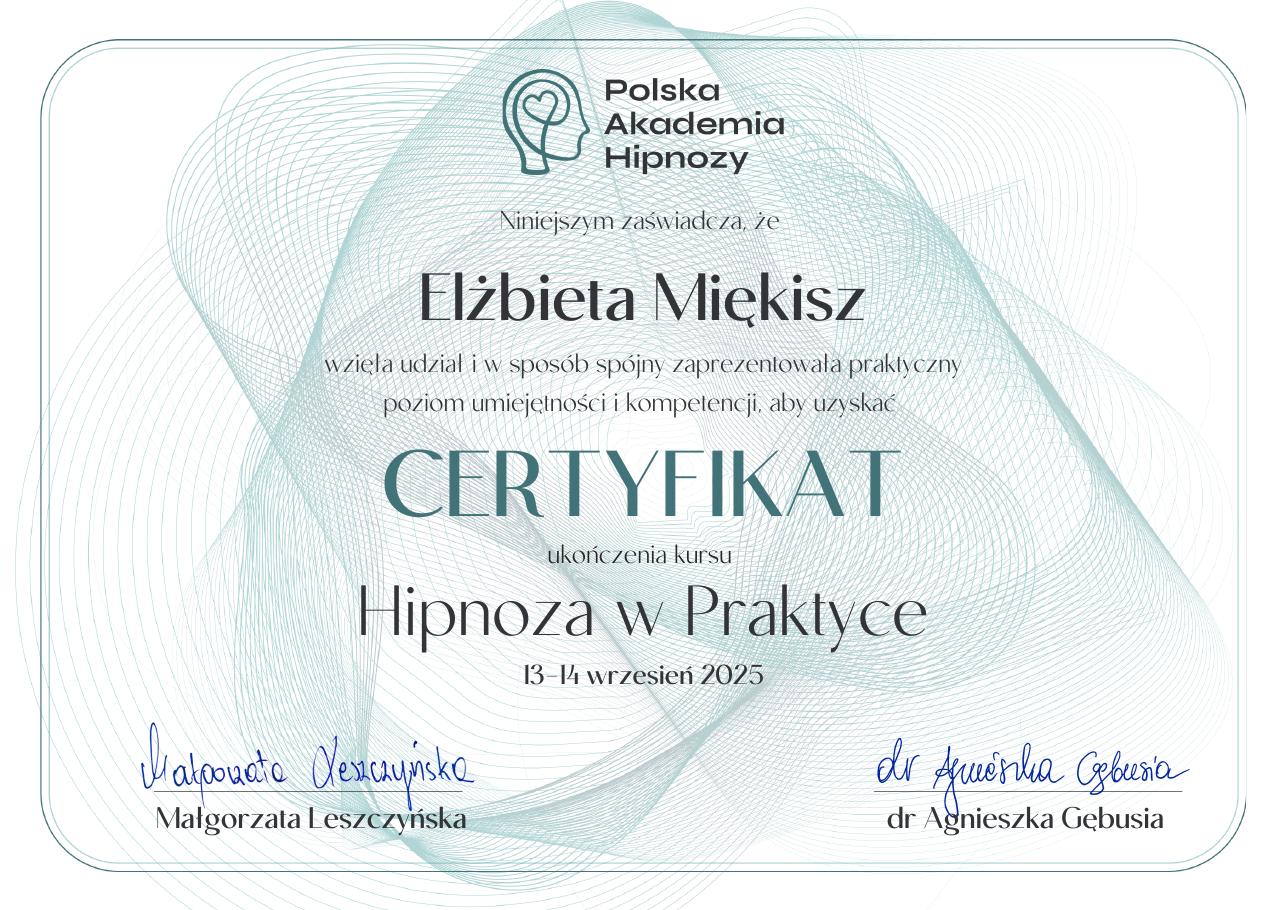 Certyfikat: Hipnoza w Praktyce